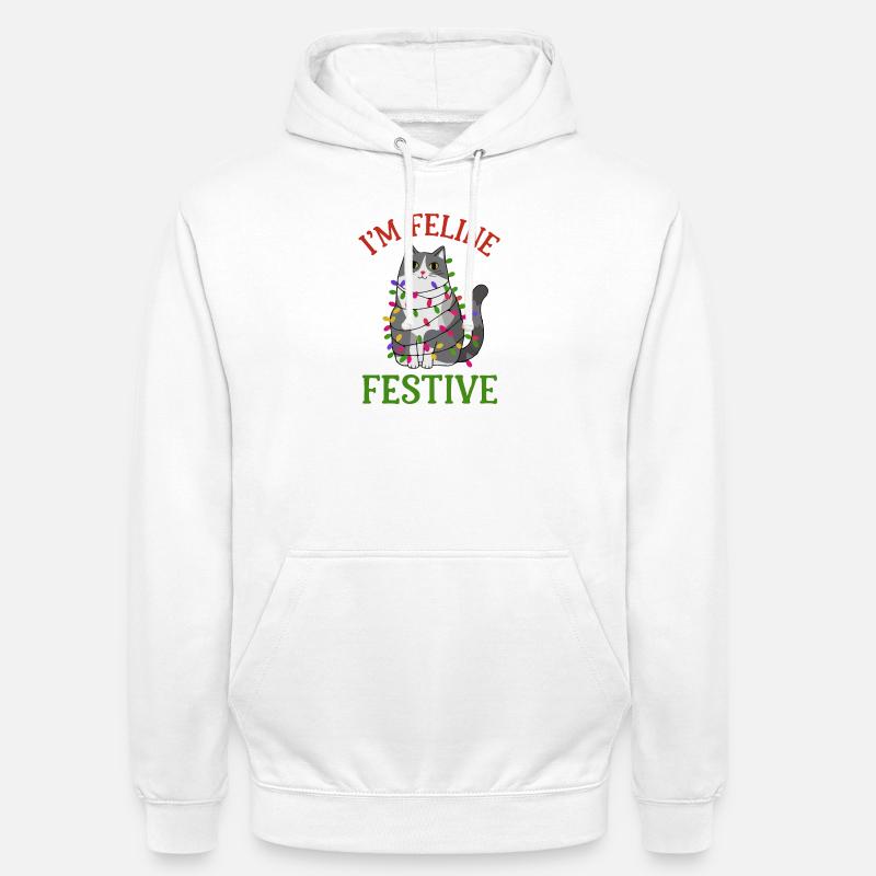 Feline Festive Light String Design - Unisex Hoodie - white