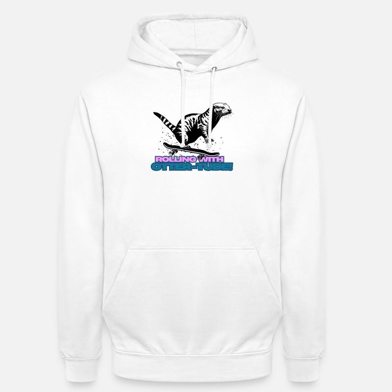 Rouler avec otter-tude Skateboard Otter - Sweat-shirt à capuche unisexe - blanc