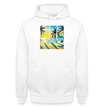 Beach - Unisex Hoodie - Weiß - Vorne - AI Model Male 185 dark (185cm) & AI Model Female 172 dark (172cm)