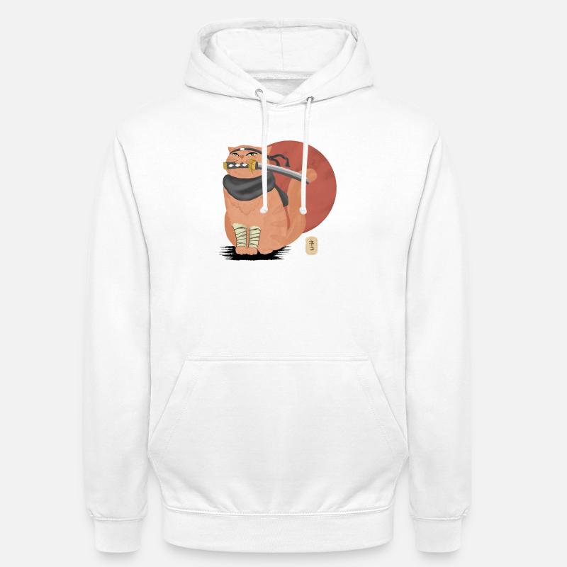 Chat samouraï avec Katana - Sweat-shirt à capuche unisexe - blanc