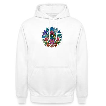 Mystic Vision – Colorful All-Seeing Eye - Unisex Hoodie - white - Front - AI Model Male 185 dark (185cm) & AI Model Female 172 dark (172cm)