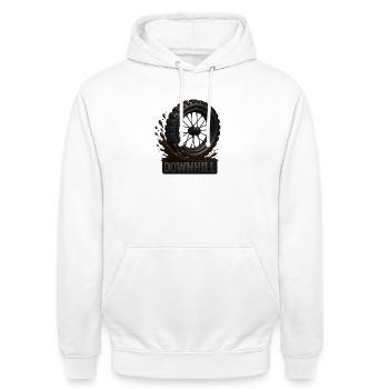 Downhill Mountainbike Reifen - Unisex Hoodie - Weiß - Vorne - AI Model Male 185 dark (185cm) & AI Model Female 172 dark (172cm)