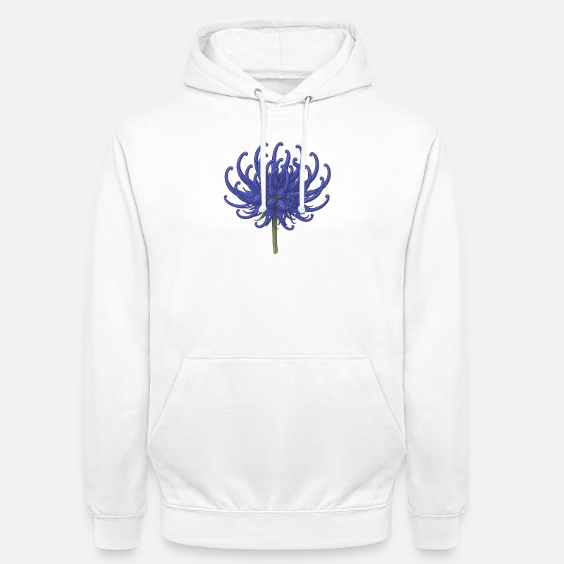 Elegante Blaue Chrysantheme Illustration - Unisex Hoodie - Weiß