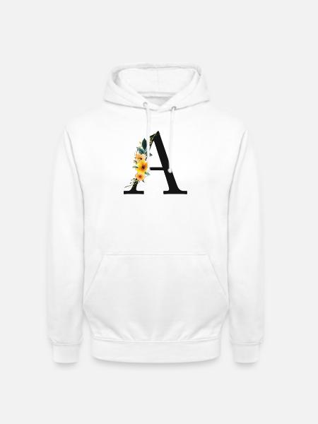 A Monogram, Floral, Personalizable - Unisex Hoodie - white