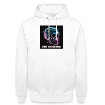 Cyberpunk Totenschädel mit digitalem Glitch - Unisex Hoodie - Weiß - Vorne - AI Model Male 185 dark (185cm) & AI Model Female 172 dark (172cm)