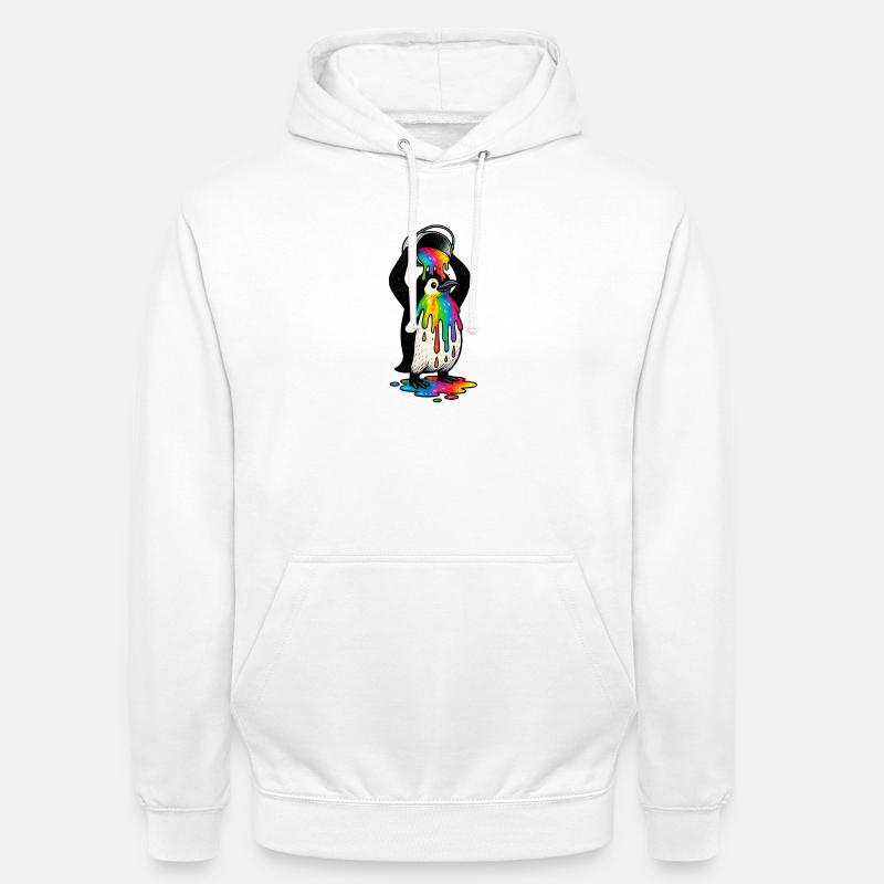 Bunter Pinguin mit Farbeimer - Unisex Hoodie - Weiß
