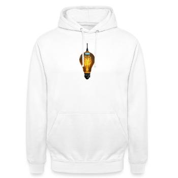 Ampoule et circuit - Sweat-shirt à capuche unisexe - blanc - Devant - AI Model Male 185 dark (185cm) & AI Model Female 172 dark (172cm)