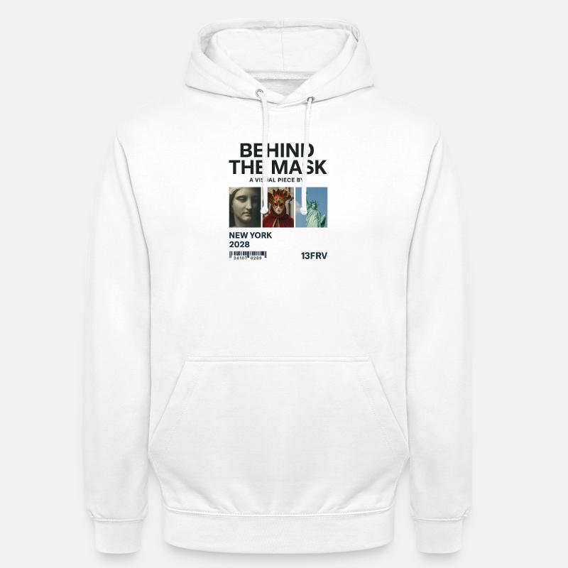 Derrière le masque : New York 2028 - Sweat-shirt à capuche unisexe - blanc