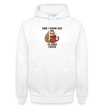 Niedlicher Faultier mit Kaffeetasse - Unisex Hoodie - Weiß - Vorne - AI Model Male 185 dark (185cm) & AI Model Female 172 dark (172cm)