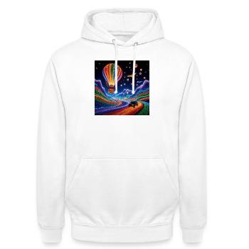 Balade Onirique en Ballon Lumineux - Sweat-shirt à capuche unisexe - blanc - Devant - AI Model Male 185 dark (185cm) & AI Model Female 172 dark (172cm)
