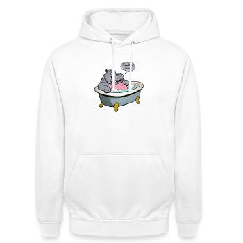 Hippo in the bath - Unisex Hoodie - white - Front - AI Model Male 185 dark (185cm) & AI Model Female 172 dark (172cm)