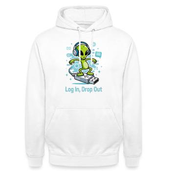 👽 Alien sur l’USB Surf - Sweat-shirt à capuche unisexe - blanc - Devant - AI Model Male 185 dark (185cm) & AI Model Female 172 dark (172cm)