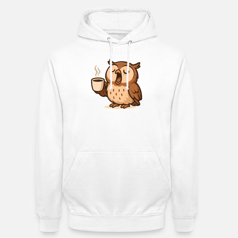 Illustration de hibou buveur de café - Sweat-shirt à capuche unisexe - blanc