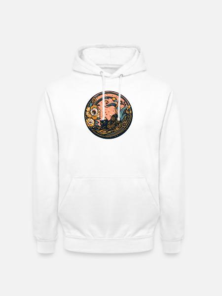 Black Cat Surrounded by Flowers and Moon - Unisex Hoodie - white