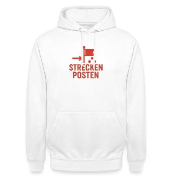 Wegmarke mit Flagge und Punkten - Unisex Hoodie - Weiß - Vorne - AI Model Male 185 dark (185cm) & AI Model Female 172 dark (172cm)