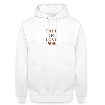 Herbstliebe Schriftzug mit Ahornblatt - Unisex Hoodie - Weiß - Vorne - AI Model Male 185 dark (185cm) & AI Model Female 172 dark (172cm)