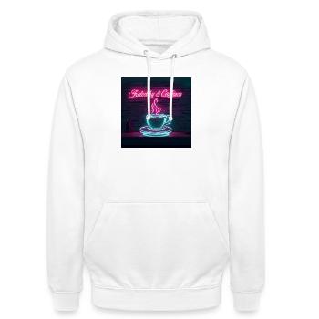 Neon Kaffeegenuss Zitate Design - Unisex Hoodie - Weiß - Vorne - AI Model Male 185 dark (185cm) & AI Model Female 172 dark (172cm)