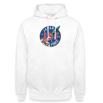 Japan Space Force  - Unisex Hoodie - Weiß - Vorne - AI Model Male 185 dark (185cm) & AI Model Female 172 dark (172cm)