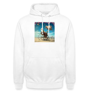 Surrealistische Traumwelt Seniorin im Rollstuhl - Unisex Hoodie - Weiß - Vorne - AI Model Male 185 dark (185cm) & AI Model Female 172 dark (172cm)