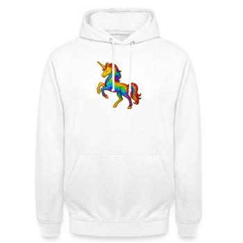 Glitzernder Regenbogen-Einhorn - Unisex Hoodie - Weiß - Vorne - AI Model Male 185 dark (185cm) & AI Model Female 172 dark (172cm)