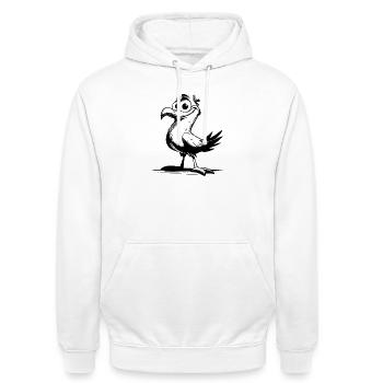Comedy bird laugh guarantee with beak - Unisex Hoodie - white - Front - AI Model Male 185 dark (185cm) & AI Model Female 172 dark (172cm)