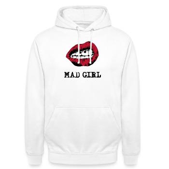 Aufregende Lippen mit surrealen Gesichtern - Unisex Hoodie - Weiß - Vorne - AI Model Male 185 dark (185cm) & AI Model Female 172 dark (172cm)