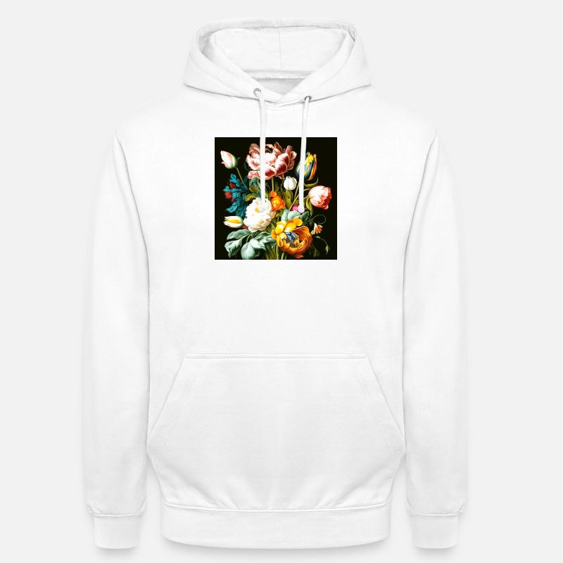 Composition florale texturée sur noir - Sweat-shirt à capuche unisexe - blanc