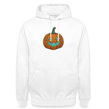 Kürbisgesicht im Teal-Look - Unisex Hoodie - Weiß - Vorne - AI Model Male 185 dark (185cm) & AI Model Female 172 dark (172cm)