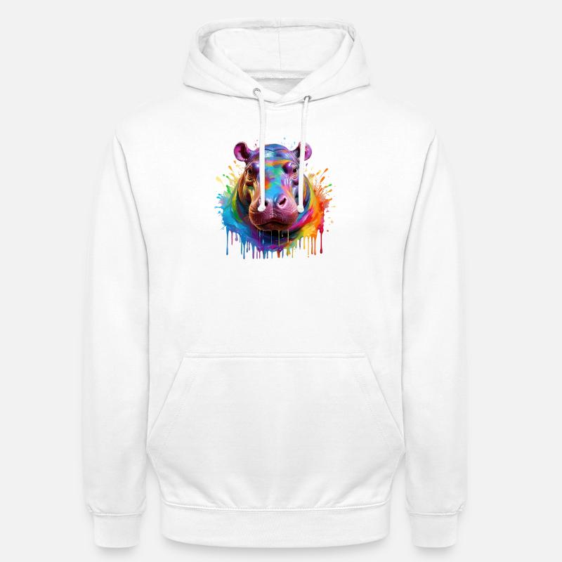 Bunter Hippo Farbexplosion - Unisex Hoodie - Weiß