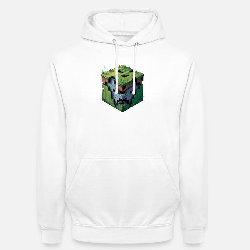 Dirt Block – Cooles Low-Poly-Logo - Unisex Hoodie - Weiß