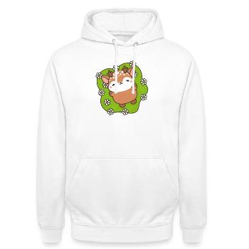 Cute Deer in Bloom on Green Grass - Unisex Hoodie - white - Front - AI Model Male 185 dark (185cm) & AI Model Female 172 dark (172cm)