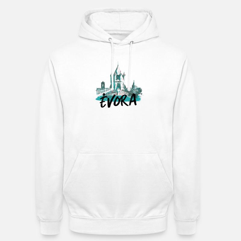 Toit cathédrale Évora illustration bleutée - Sweat-shirt à capuche unisexe - blanc