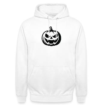 Grimmiger Halloween Kürbis - Unisex Hoodie - Weiß - Vorne - AI Model Male 185 dark (185cm) & AI Model Female 172 dark (172cm)