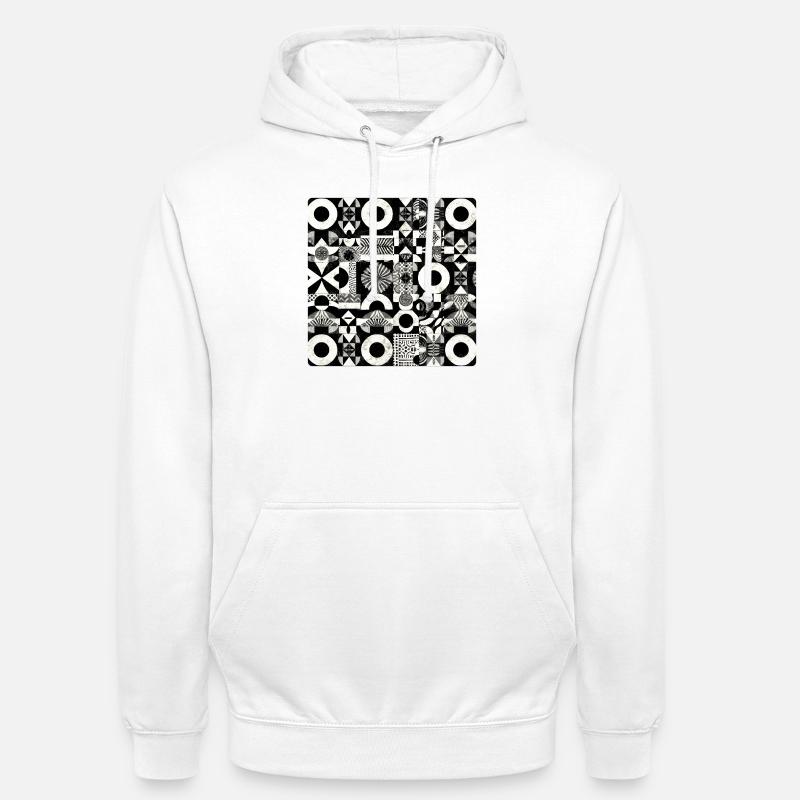 Abstract Black and White Pattern Geometry - Unisex Hoodie - white