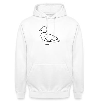 Croquis de canard – Motif animalier minimaliste - Sweat-shirt à capuche unisexe - blanc - Devant - AI Model Male 185 dark (185cm) & AI Model Female 172 dark (172cm)