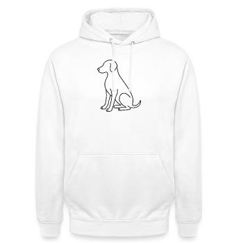 Croquis de chien assis – Motif animalier - Sweat-shirt à capuche unisexe - blanc - Devant - AI Model Male 185 dark (185cm) & AI Model Female 172 dark (172cm)