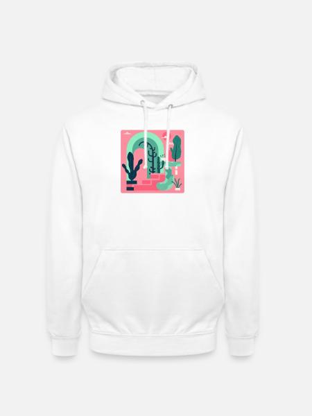 Abstrakte Gartenlandschaft in Pink Retro‑Stil - Unisex Hoodie - Weiß