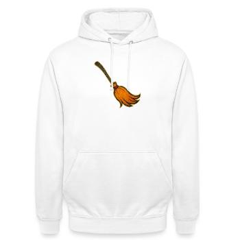 Magie du balai orange | Balais de sorcière pour Halloween - Sweat-shirt à capuche unisexe - blanc - Devant - AI Model Male 185 dark (185cm) & AI Model Female 172 dark (172cm)