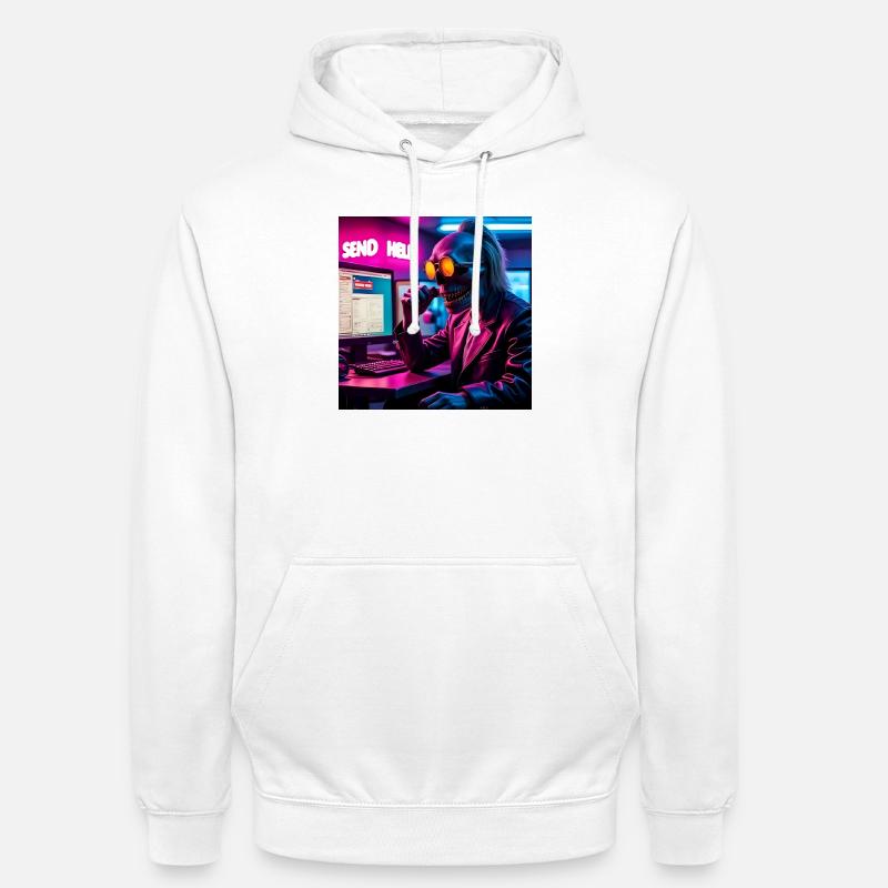 Cyberpunk Neon Skull Hacker Send Help Design - Unisex Hoodie - white