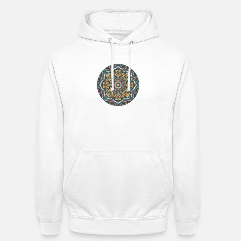 Mandala Circle Pattern in Blue Gold - Unisex Hoodie - white