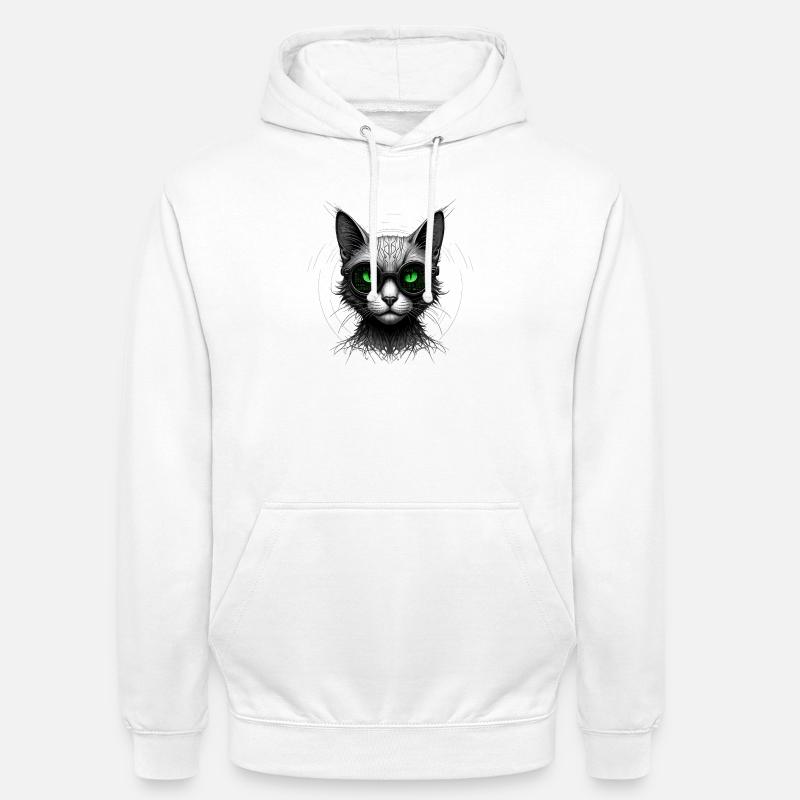 Green Eyes Computer Coder Geek Cat - Unisex Hoodie - white