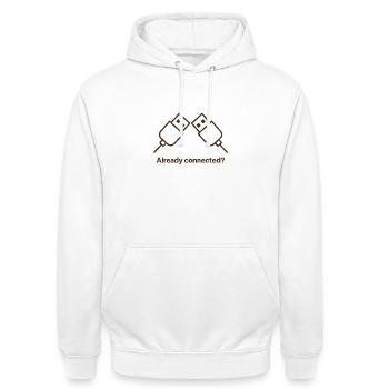 already connected - Unisex Hoodie - white - Front - AI Model Male 185 dark (185cm) & AI Model Female 172 dark (172cm)