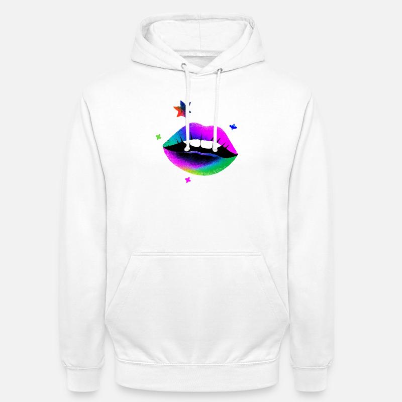 Regenbogen Lippen Pop Art Neon - Unisex Hoodie - Weiß