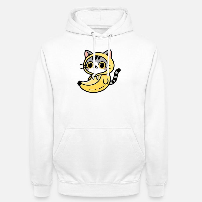 Kawaii Katze im bananengelben Kapuzenpullover - Unisex Hoodie - Weiß
