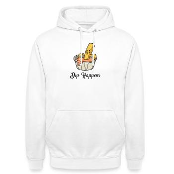 Dip Happens – Relax Pommes - Unisex Hoodie - Weiß - Vorne - AI Model Male 185 dark (185cm) & AI Model Female 172 dark (172cm)
