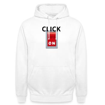 Retro OFF ON Schalter Rot - Klick - Unisex Hoodie - Weiß - Vorne - AI Model Male 185 dark (185cm) & AI Model Female 172 dark (172cm)