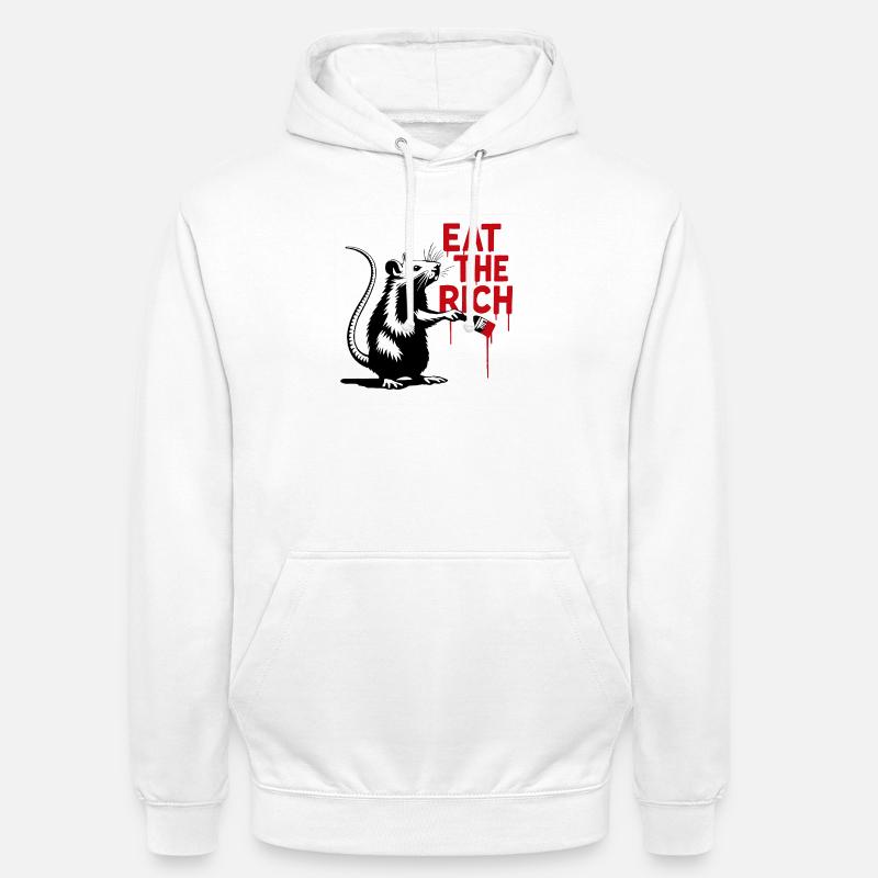 Ratte mit Botschaft Eat the Rich - Unisex Hoodie - Weiß