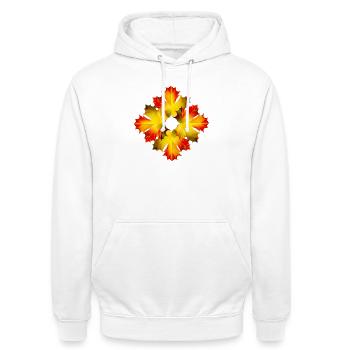 Glowing Maple Leaf Ornament – Autumnal Motif - Unisex Hoodie - white - Front - AI Model Male 185 dark (185cm) & AI Model Female 172 dark (172cm)