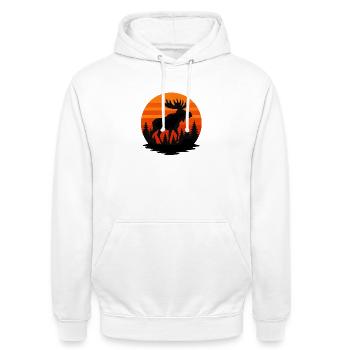 Sonnenuntergang Elch in Waldsilhouette - Unisex Hoodie - Weiß - Vorne - AI Model Male 185 dark (185cm) & AI Model Female 172 dark (172cm)