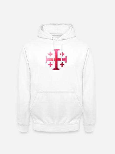 Kairos Cross (Jerusalem Cross) – Crimson & Rose - Unisex Hoodie - white